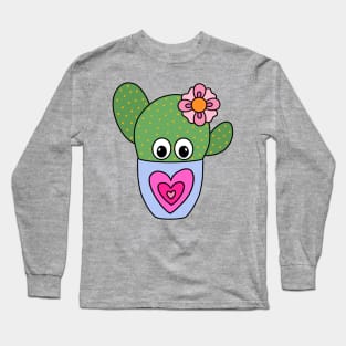 Cute Cactus Design #350: Pretty Cactus In Cute Heart Pot Long Sleeve T-Shirt